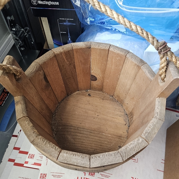 Primitive Wooden Panel Bucket Rope Handle Farmhouse Hand Painted 🎨 Pail Firkin - Picture 3 of 12